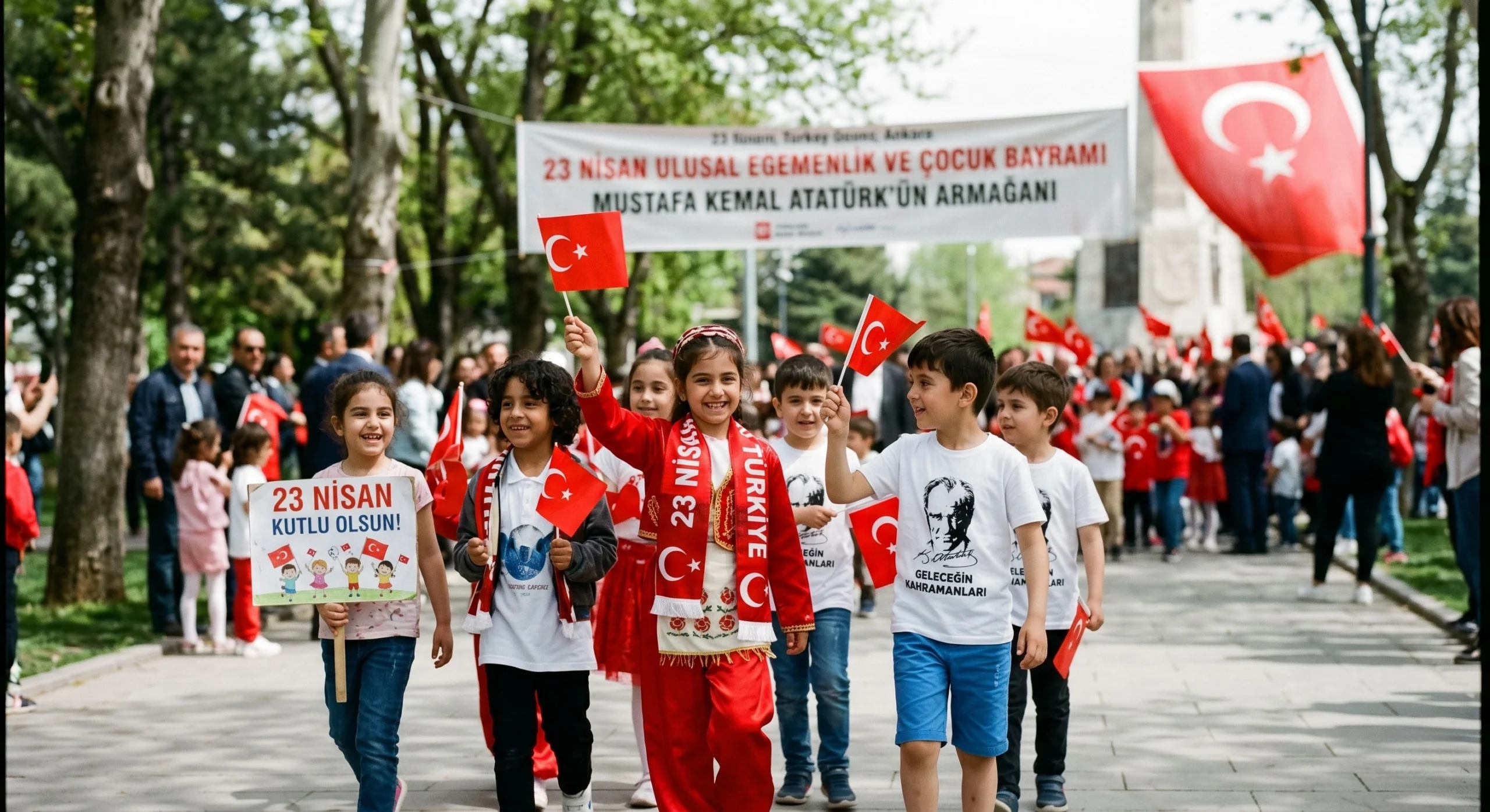 23 Nisan Ulusal Egemenlik ve Çocuk Bayramı kutlaması yapan çocuklar